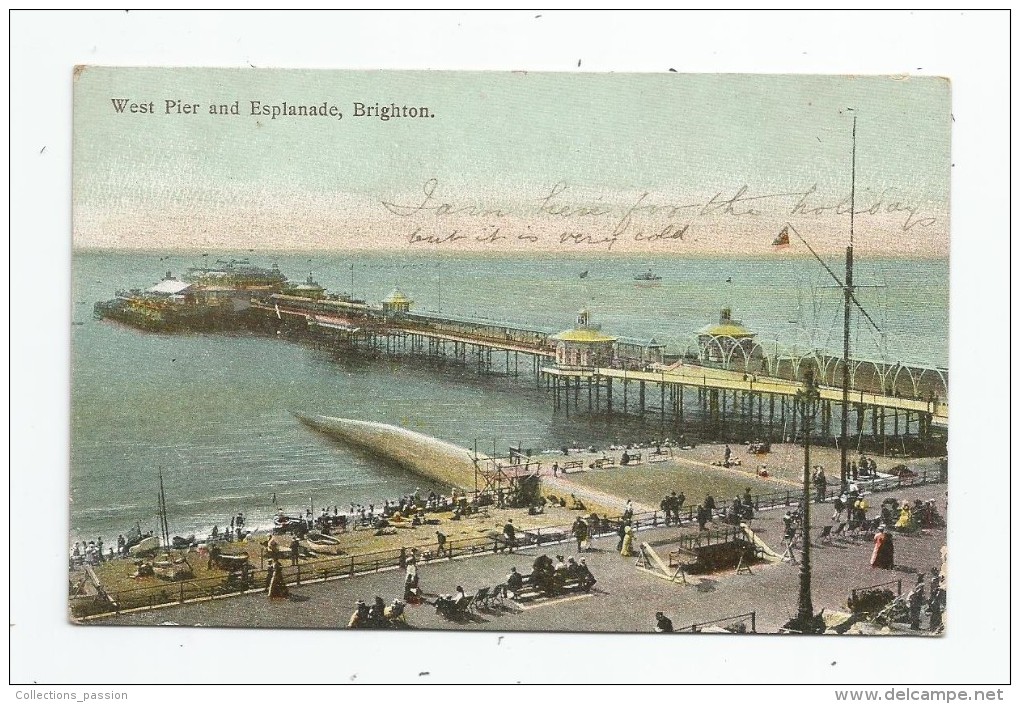 Cp, Angleterre , Sussex , BRIGHTON , West Pier And Esplanade , écrite 1908 - Brighton