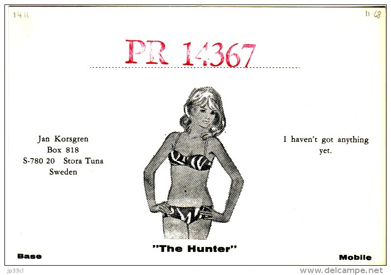 Very Old QSL Card From Jan Korsgren "The Hunter", Stora Tuna, Sweden (PR 14367) - Year 1968 - CB