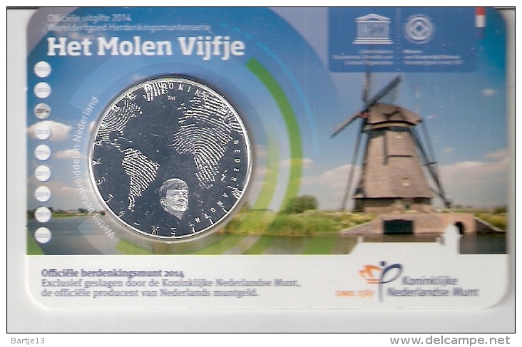 NEDERLAND 5 EURO 2014 HET MOLEN VIJFJE IN COINCARD - 1980-2001 : Beatrix