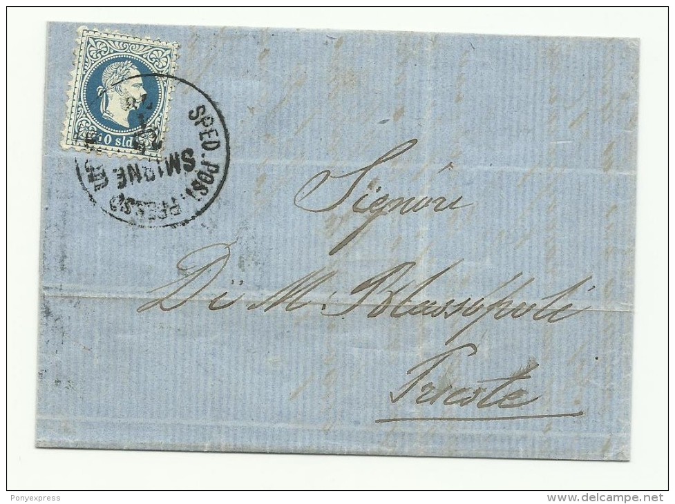 1878 Lettre : 10sld Bleu , Cachet Sped Post Press Smirne Pour Trieste - Levante-Marken