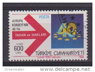 Turkey 1989 40th Anniversary Council Of Europe 1v  Used Cto (T664) Stamp With Full Gum - Gebruikt