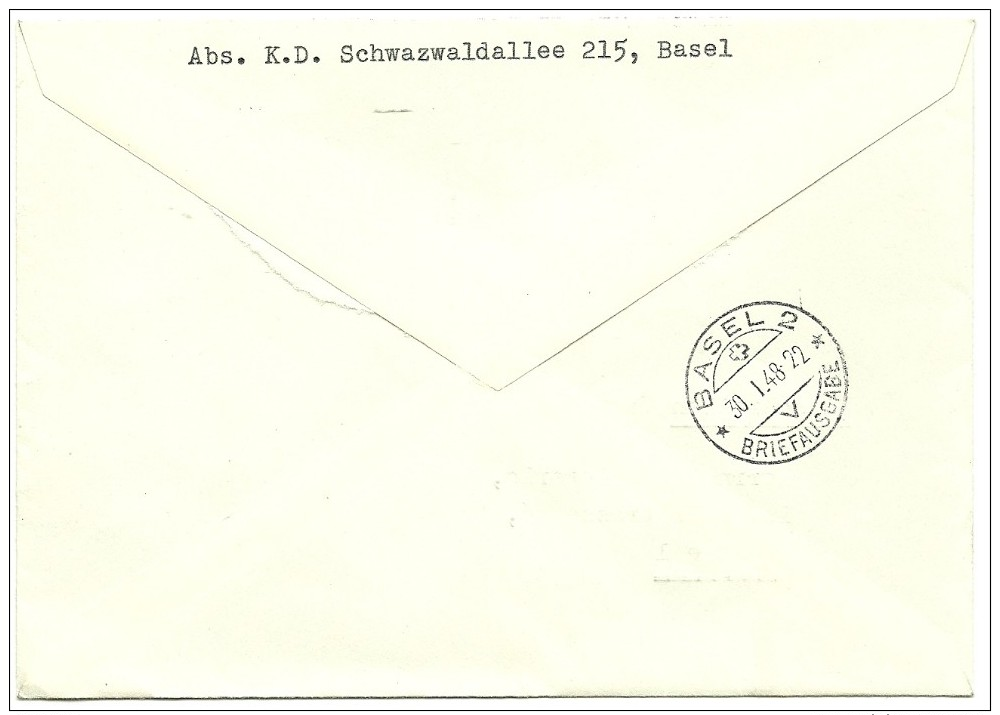 Lettre Recommandée 30.I.1948  Bale Avec Série PJ  SBK J121 à J124 - Storia Postale