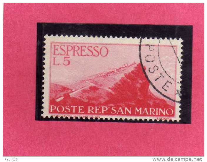 SAN MARINO 1945 1946 ESPRESSI VEDUTA SPECIAL DELIVERY VIEW ESPRESSO  LIRE 5 USATO USED - Francobolli Per Espresso