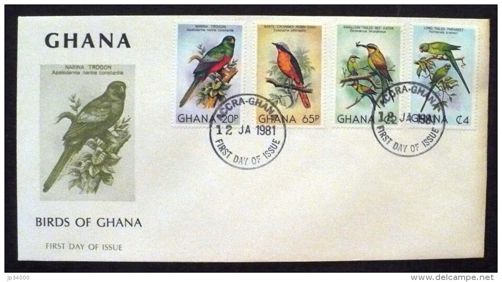 GHANA Oiseaux Yvert 700/703, Sur Enveloppe 1er Jour,  FDC; Emis En 1981 - Parrots