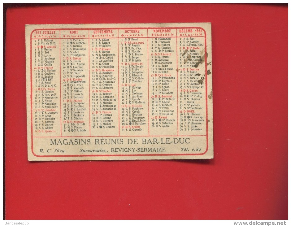 BAR LE DUC SERMAIZE REVIGNY  MAGASINS REUNIS MINI CALENDRIER 1932 - Kleinformat : 1921-40