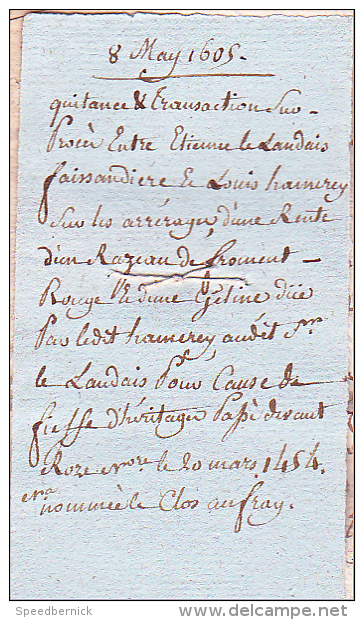 Acte Notarié Notaire Vicomté Avranche 50 France- Quitance Proces Hamerey Le Landais Faissandiere Froment1605 - Documents Historiques