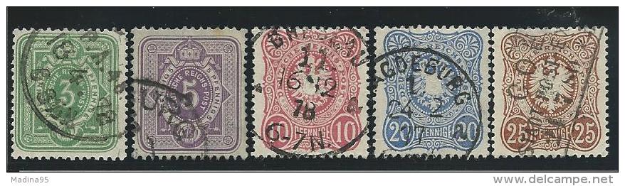 ALLEMAGNE Empire :  Obl.n°30 à 34 (réf: Yvert Et Tellier 1875-77), Le N°34: Aminci, TB - Gebraucht