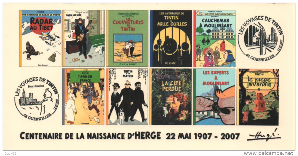 FRANCE 2007 N°58 Albums Fictifs + 2 Cachets Premier Jour FDC TINTIN KUIFJE TIM HERGE GUEBWILLER - Hergé