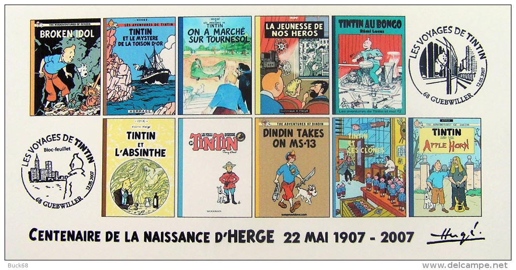 FRANCE 2007 N°59 Albums Fictifs + 2 Cachets Premier Jour FDC TINTIN KUIFJE TIM HERGE GUEBWILLER - Hergé