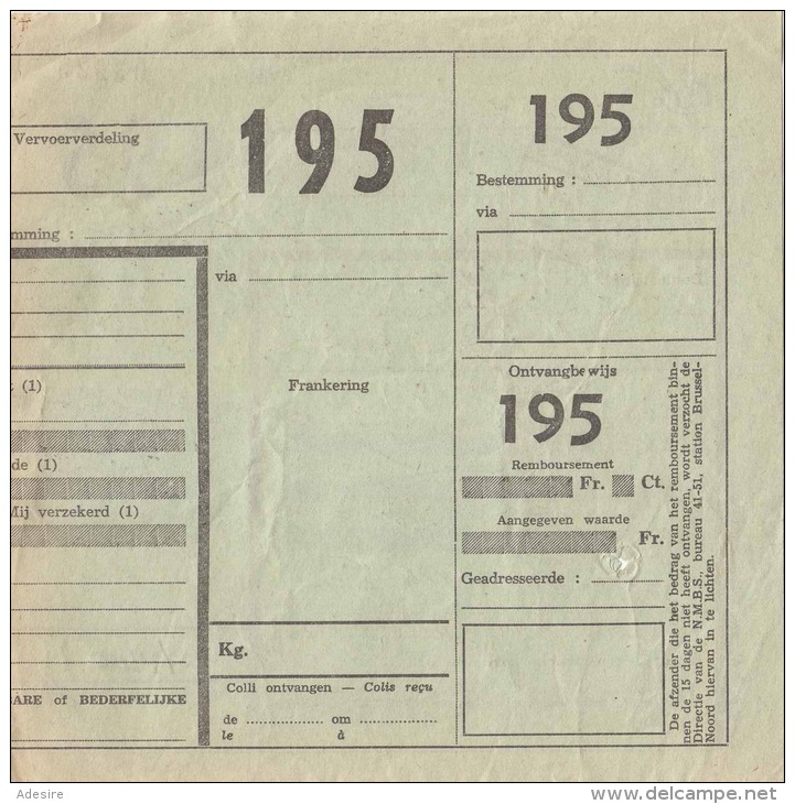 Transportschein? Paketschein? BELGIEN 1961 - 2+15 F Frankierung - Briefe U. Dokumente