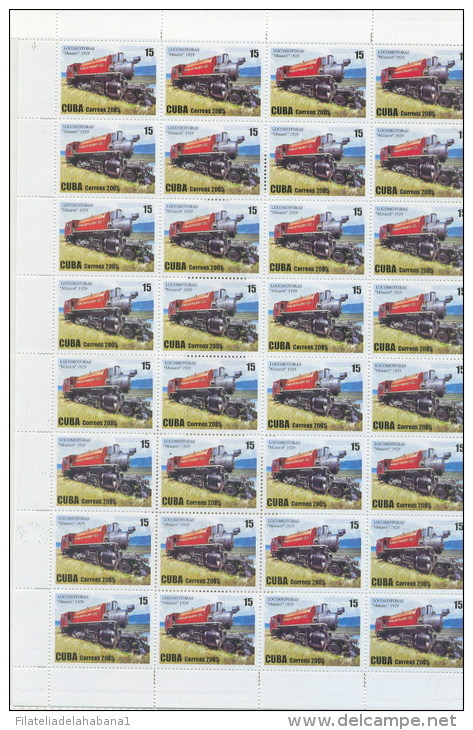 2005.506 CUBA MNH SHEET COMPLETE 2005 RAILROAD TRAIN - Hojas Y Bloques