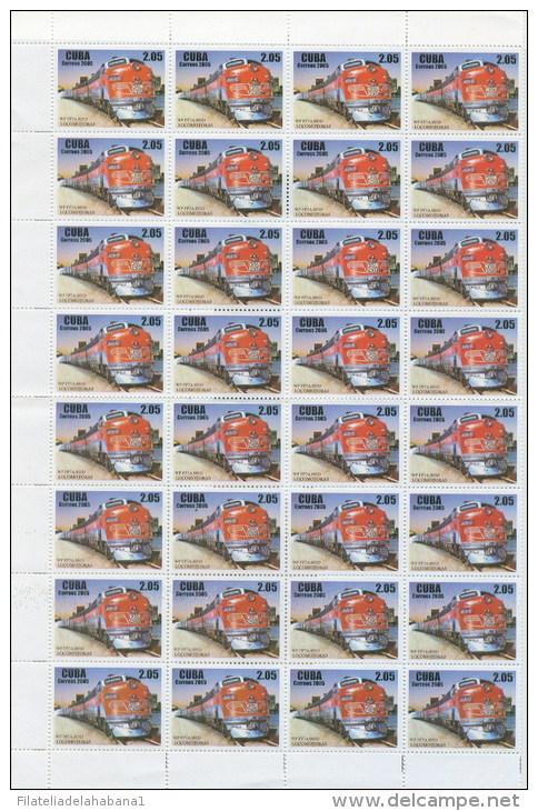 2005.506 CUBA MNH SHEET COMPLETE 2005 RAILROAD TRAIN - Hojas Y Bloques