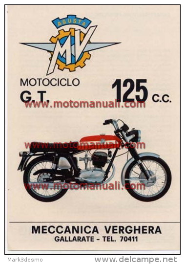 MV Agusta Moto 125 GT 1971 Depliant Originale Genuine Factory Brochure Prospekt - Engines