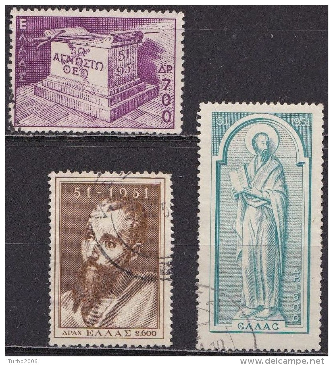 GREECE 1951 St. Pauls 1900 Anniversary Set To 2600 Dr. Vl. 657 - 658 - 659 - Gebruikt