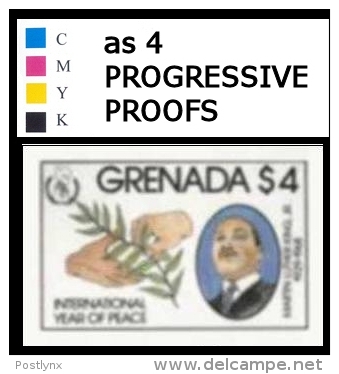 GRENADA 1986 Martin Luther King $4 Int. Year Of Peace IYP. PROGRESSIVE PROOFS:4  Items - Martin Luther King