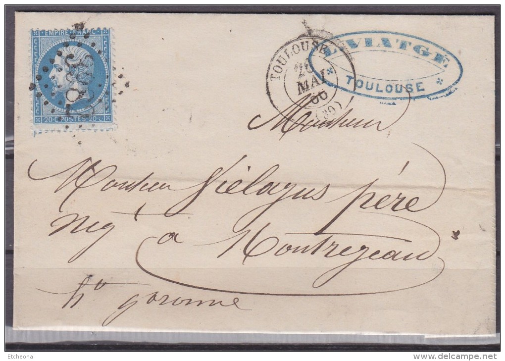 = Pli De Toulouse à Montrejeau 26 Mai 1866 Timbre N°22 Oblitération 3982, - 1849-1876: Période Classique