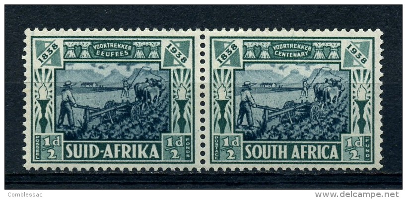 SOUTH  AFRICA   1938    Voortrekker  Centenary  Fund  1/2d + 1/2d  Blue  Green    MH - Ungebraucht