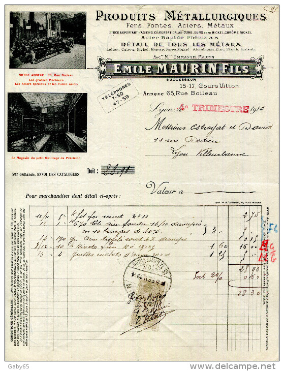 PRODUITS METALLURGIQUES.FERS.FONTES.ACIERS.EMILE MAURIN FILS 15-17 COURS VITTON.LYON. - Autres & Non Classés