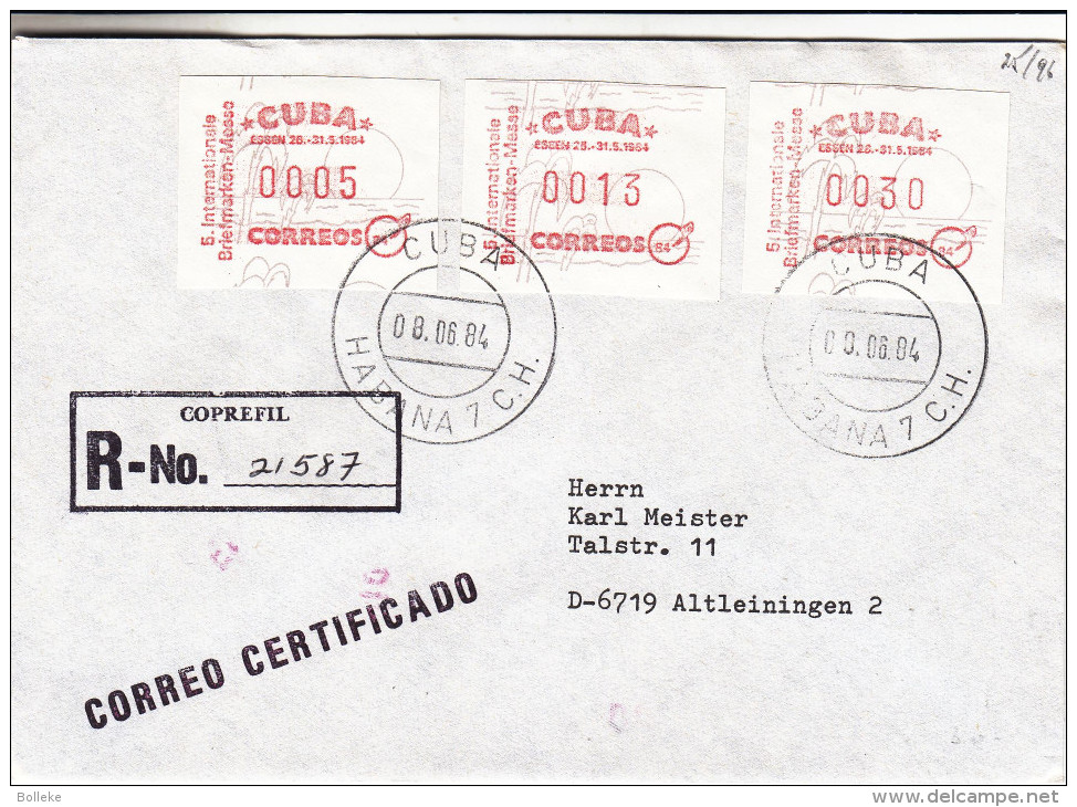 Cuba - Vignettes D´affranchissement - Lettre Recommandée De 1984 - Oblitération Habana - Tourisme - Palmiers - Franking Labels