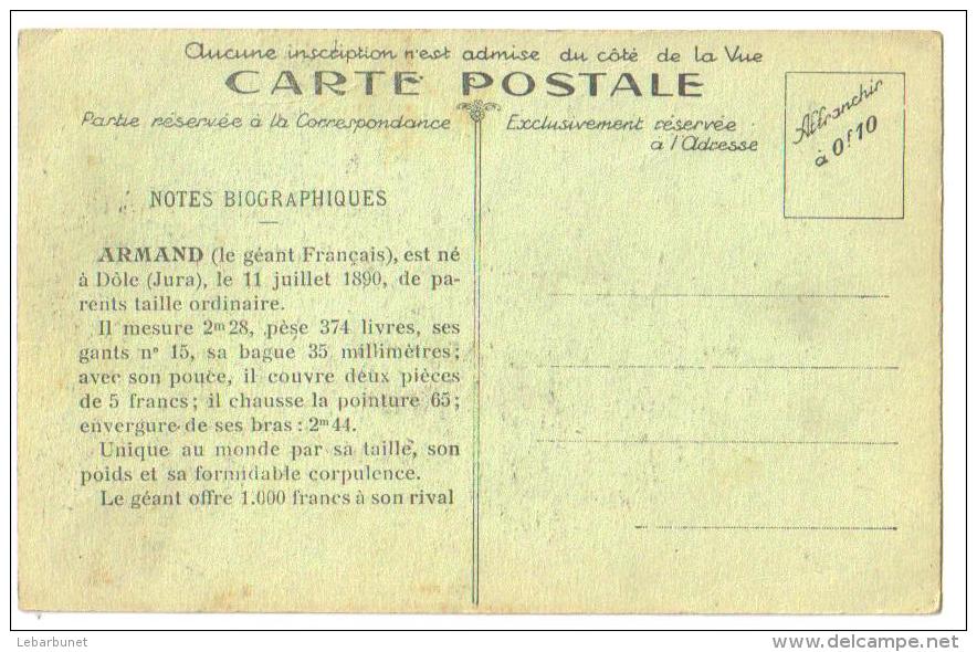 Carte Postale Ancienne "Armand Bronner"Géant Français - Entertainers