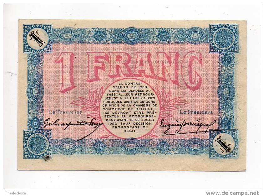 Billet Chambre De Commerce - 1fr - Belfort - 28 Juillet 1917 - Sans Filigrane - Cámara De Comercio