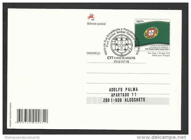 Portugal Carte Entier Postal Iles Selvagens Madère Visite Président 2013 Postal Stationery Selvagens Islands Madeira - Enteros Postales