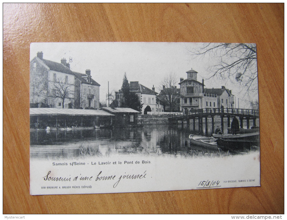 X1      CPA  SAMOIS SUR SEINE LE LAVOIR ET LE PONT DE BOIS  ANIMEE - Samois