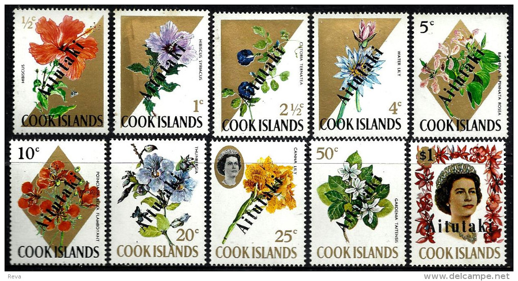 COOK ISLANDS AITUTAKI FLOWER FLOWERS FLORA QEII 1980's(?)  SET OF 10 1/2 CENT-$1 MINT SG333-42 READ DESCRIPTION !! - Aitutaki