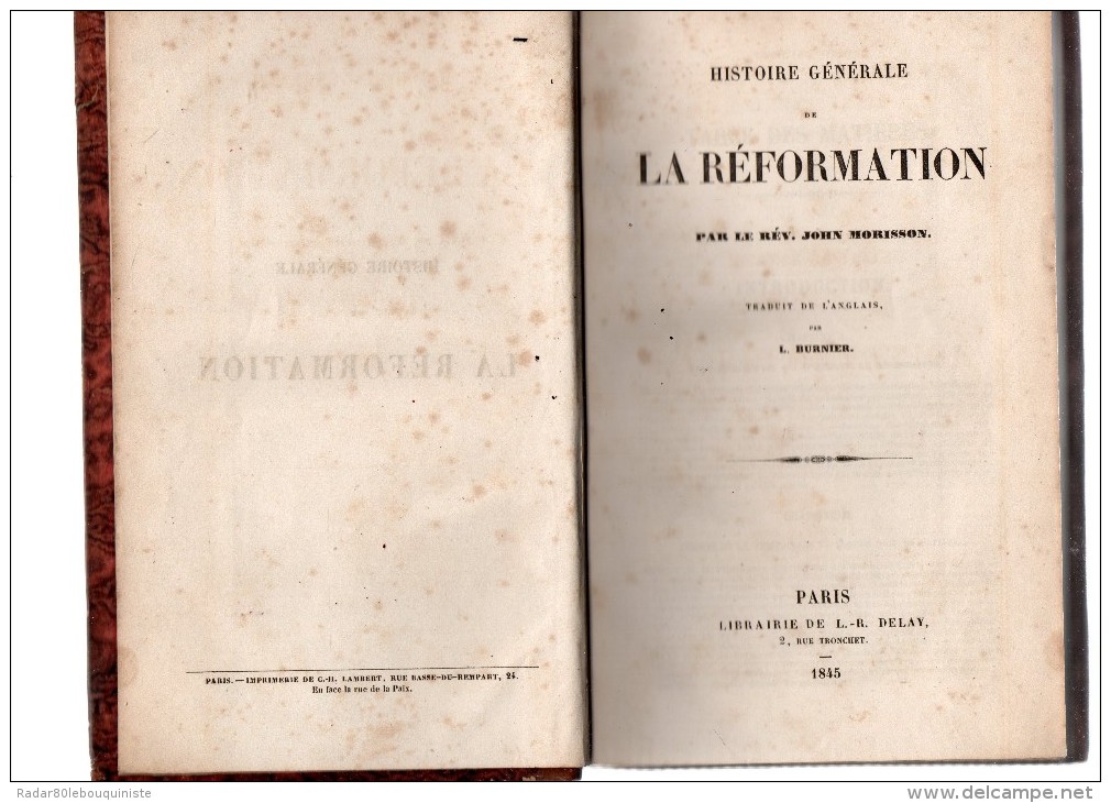 John Morisson (révérent) Histoire Générale De La Réformation.XVI-464 Pages.1845.in-8. - 1801-1900