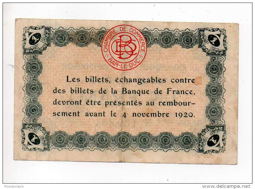 Billet Chambre De Commerce - Bar Le Duc - 1Fr - 4 Novembre 1920 - Sans Filigrane - Chambre De Commerce