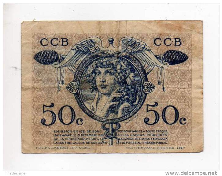 Billet Chambre De Commerce De Bordeaux - 50 Cts - Emission 1921 - Série 153 - Sans Filigrane - Cámara De Comercio