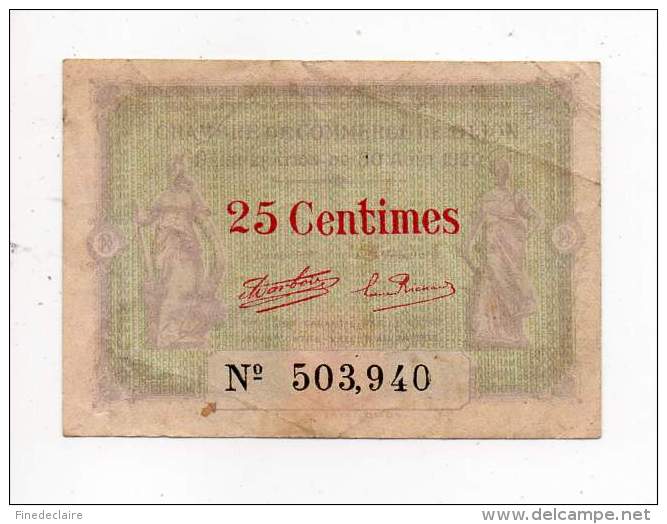 Billet Chambre De Commerce De Dijon - 25 Cts - 30 Avril 1920 - Sans Filigrane - Cámara De Comercio