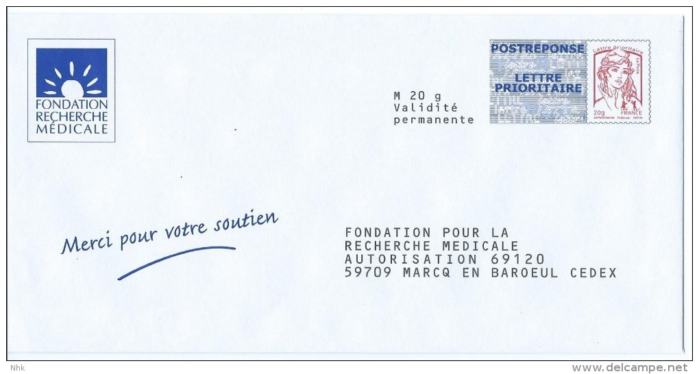 Entiers Postaux : Enveloppe Réponse Type Ciappa -Kavena Fondation Recherche Médicale 14P158 NF 316/12 ** - Prêts-à-poster:Answer/Ciappa-Kavena