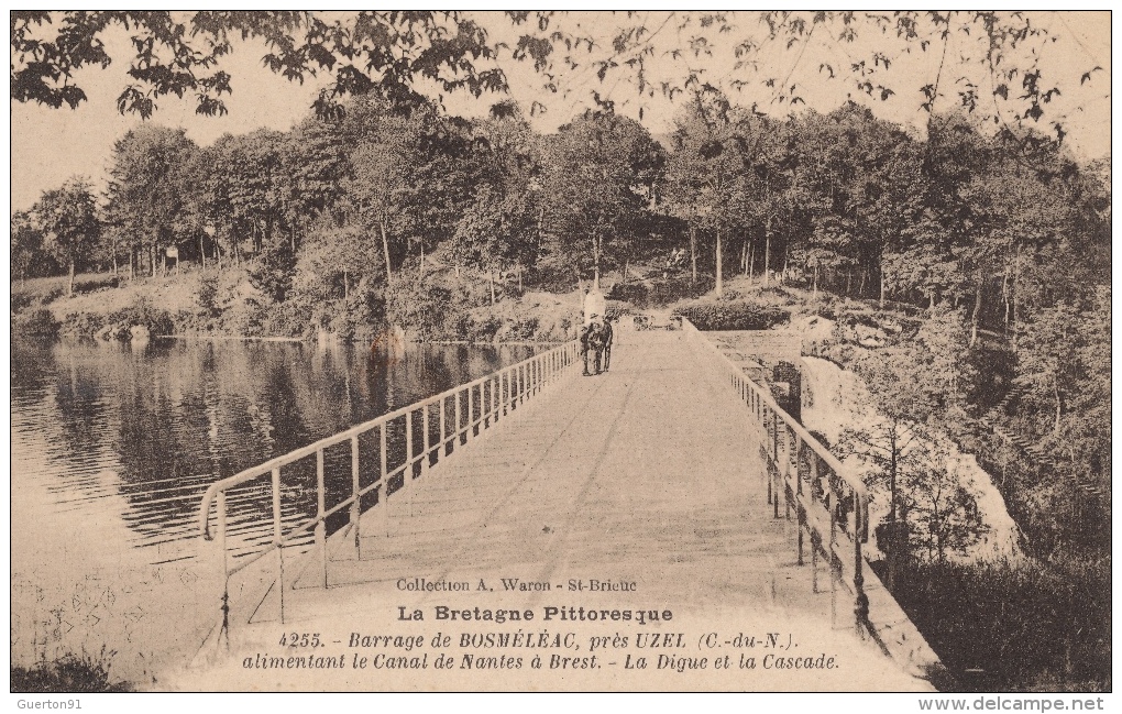 ( CPA 22 )  Barrage De BOSMÉLÉAC, Près UZEL Alimentant Le Canal De Nantes à Brest - La Digue Et La Cascade - - Bosméléac