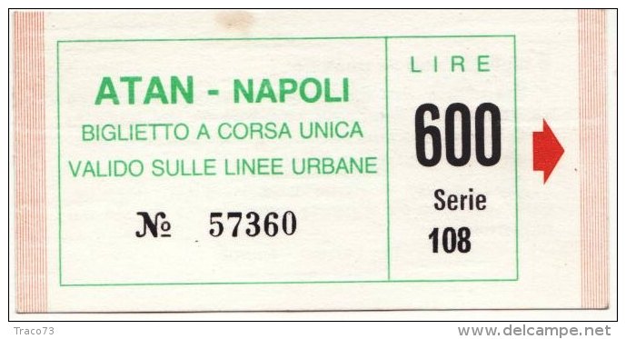 NAPOLI  /  Biglietto  A.T.A.N.  DA LIRE  600 - Europe