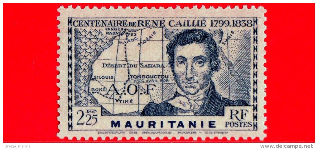 MAURITANIA - Africa Occidentale Francese - AOF - 1939 - Centenario Della Morte Di Rene Caillie (1799-1838) - 2.25 - Neufs