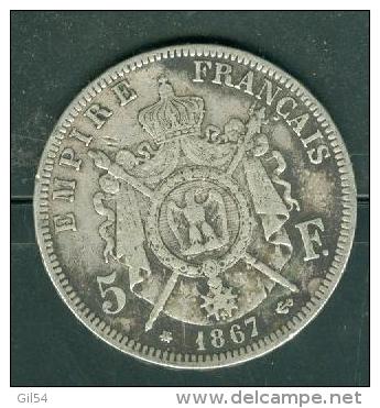 5 Francs  Napoléon 3 Argent Année 1867 Pieb6502 - 5 Francs