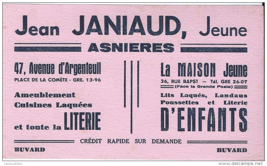 Ameublement /Literie / Jean Janiaud/ ASNIERES /Vers 1955   BUV168 - A