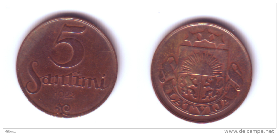 Latvia 5 Santimi 1922 (without Name Under Ribbon) - Latvia