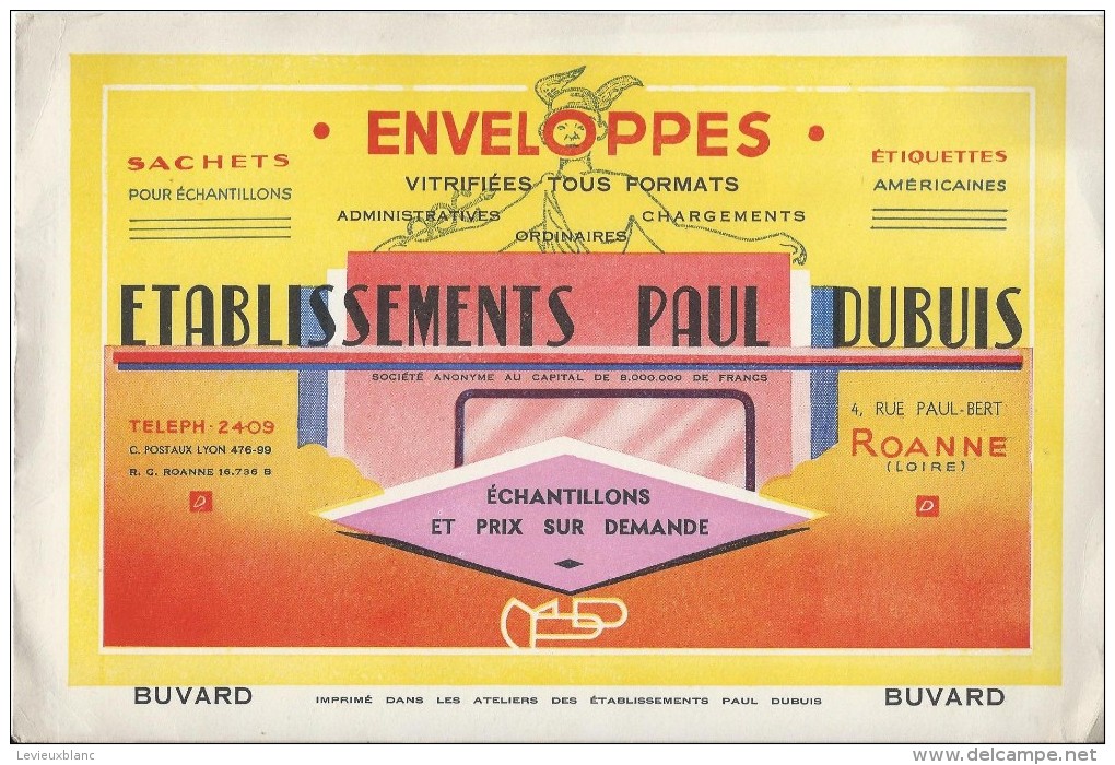 Etablissements Paul DUBUIS/ Enveloppes Vitrifiées Tous Formats /ROANNE/Loire  /Vers 1950     BUV182 - Stationeries (flat Articles)