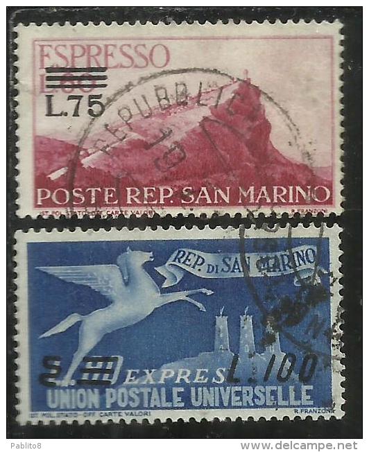 SAN MARINO 1957 ESPRESSI SOPRASTAMPATI DEL 1950 SURCHARGED SERIE COMPLETA COMPLETE SET USATA USED - Express Letter Stamps