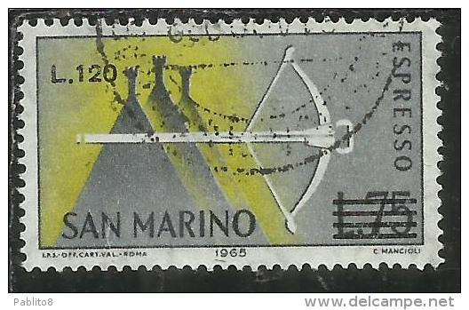 SAN MARINO 1965 ESPRESSI SPECIAL DELIVERY BALESTRA SOPRASTAMPATO SURCHARGED LIRE 120 SU 75 USATO USED - Francobolli Per Espresso