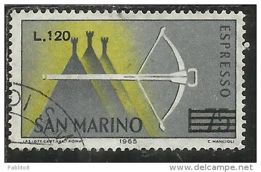 SAN MARINO 1965 ESPRESSI SPECIAL DELIVERY BALESTRA SOPRASTAMPATO SURCHARGED LIRE 120 SU 75 USATO USED - Francobolli Per Espresso