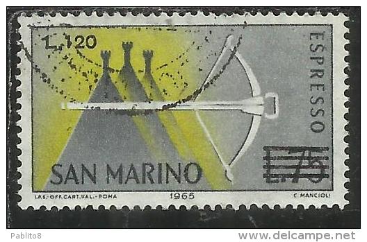 SAN MARINO 1965 ESPRESSI SPECIAL DELIVERY BALESTRA SOPRASTAMPATO SURCHARGED LIRE 120 SU 75 USATO USED - Francobolli Per Espresso