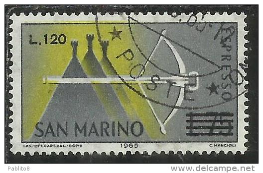 SAN MARINO 1965 ESPRESSI SPECIAL DELIVERY BALESTRA SOPRASTAMPATO SURCHARGED LIRE 120 SU 75 USATO USED - Francobolli Per Espresso