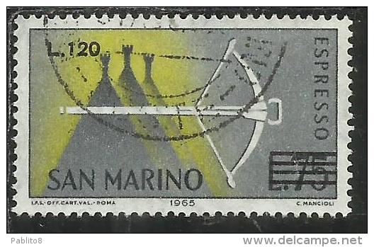 SAN MARINO 1965 ESPRESSI SPECIAL DELIVERY BALESTRA SOPRASTAMPATO SURCHARGED LIRE 120 SU 75 USATO USED - Francobolli Per Espresso