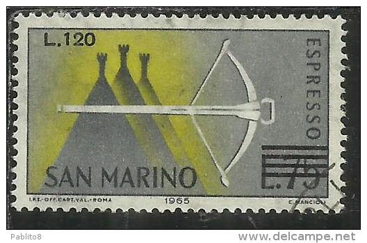 SAN MARINO 1965 ESPRESSI SPECIAL DELIVERY BALESTRA SOPRASTAMPATO SURCHARGED LIRE 120 SU 75 USATO USED - Francobolli Per Espresso