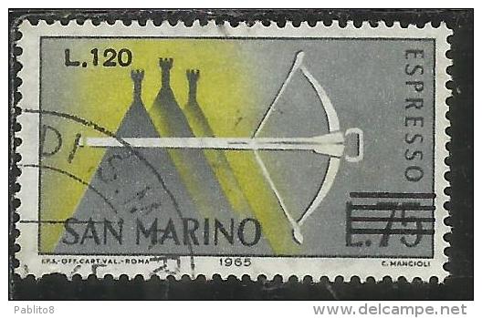 REPUBBLICA DI SAN MARINO 1965 ESPRESSI SPECIAL DELIVERY BALESTRA SOPRASTAMPATO SURCHARGED LIRE 120 SU 75 USATO USED - Eilpost