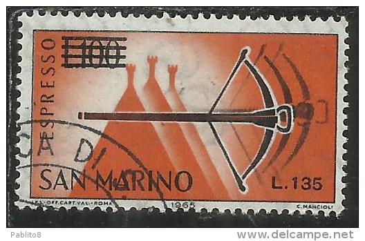 SAN MARINO 1965 ESPRESSI SPECIAL DELIVERY BALESTRA SOPRASTAMPATO SURCHARGED LIRE 135 SU 100 USATO USED - Francobolli Per Espresso