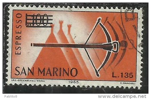 SAN MARINO 1965 ESPRESSI SPECIAL DELIVERY BALESTRA SOPRASTAMPATO SURCHARGED LIRE 135 SU 100 USATO USED - Francobolli Per Espresso